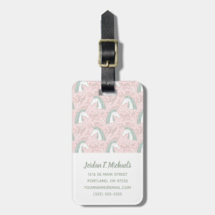 Add Your Name Sweet Floral Unicorn Pattern Luggage Tag