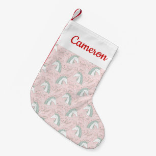 Add Your Name   Sweet Floral Unicorn Pattern Small Christmas Stocking