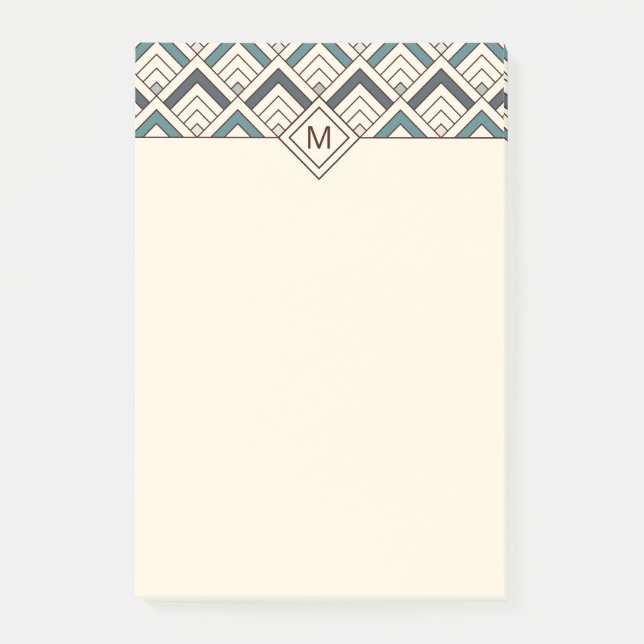 Add Your Name | Teal Geometric Pattern Post-it Notes (Front)