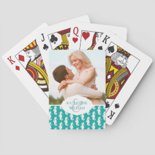 Add Your Name   Teal Seahorse Pattern Playing Cards