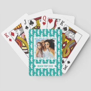 Add Your Name   Teal Seahorse Pattern Playing Cards