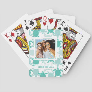 Add Your Name   Teal Turtle Pattern Playing Cards
