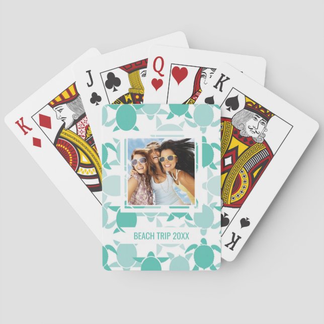 Add Your Name | Teal Turtle Pattern Playing Cards (Back)