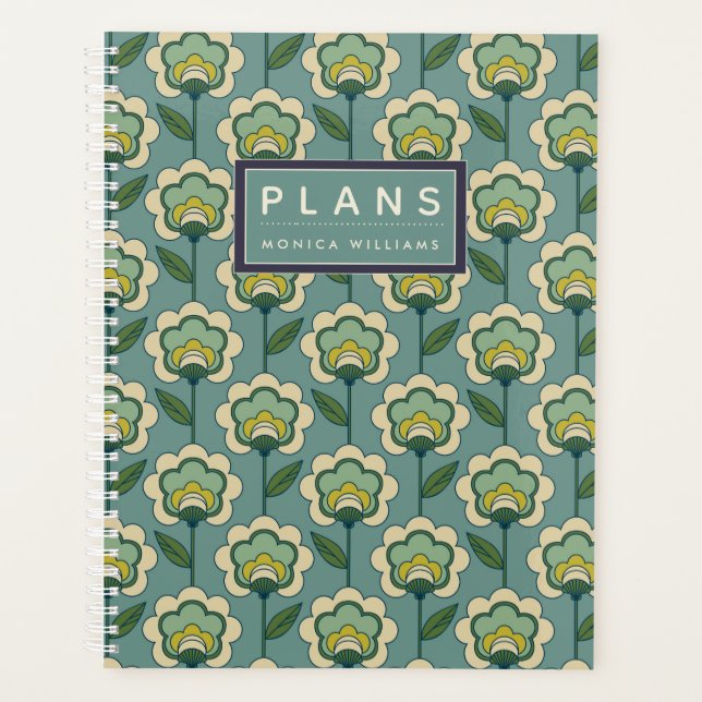 Add Your Name | Teal & Yellow Floral Pattern Planner (Front)