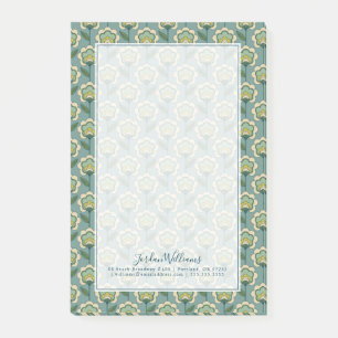 Add Your Name   Teal & Yellow Floral Pattern Post-it Notes