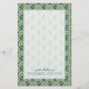 Add Your Name Teal & Yellow Floral Pattern Stationery