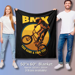 Add Your Name & TEXT, BMX Flying Rider        Fleece Blanket