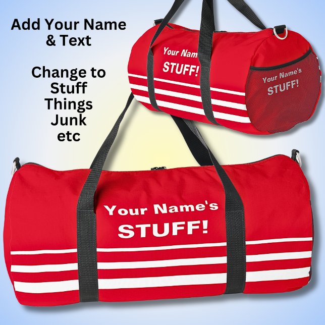 Add Your Name Text Subject  Bright Red Duffle Bag (Creator Uploaded)