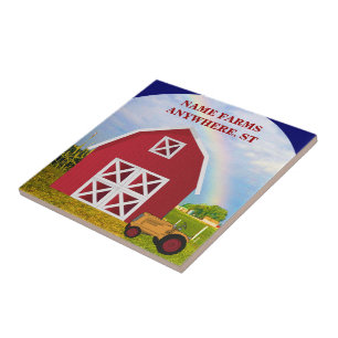 Add Your Name to Red Barn with Blue Sky Ceramic Tile