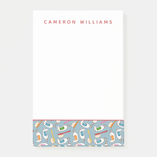Add Your Name | Toothbrush & Toothpaste Pattern Post-it Notes (Front)