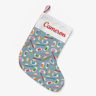 Add Your Name Toothbrush & Toothpaste Pattern Small Christmas Stocking