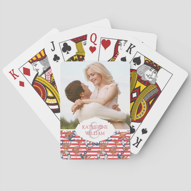 Add Your Name | Trendy Beach Pattern | Monogram Playing Cards (Back)