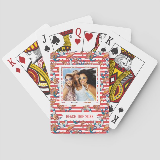 Add Your Name | Trendy Beach Pattern | Monogram Playing Cards (Back)