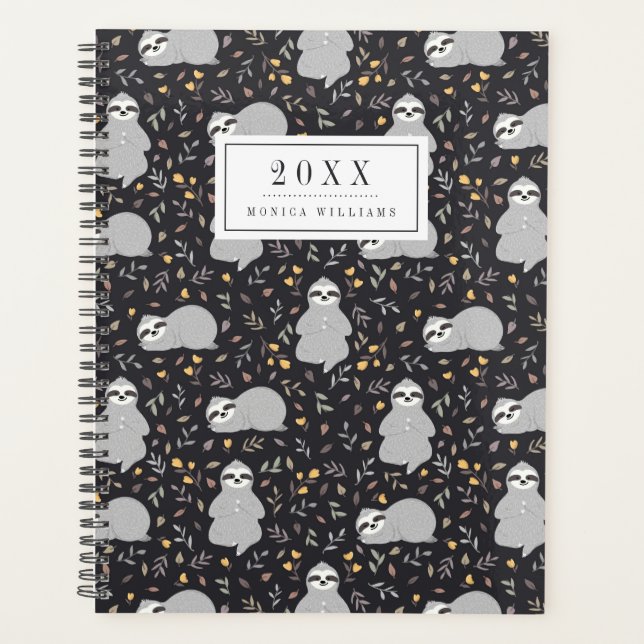 Add Your Name | Tropical Baby Sloth Pattern Planner (Front)