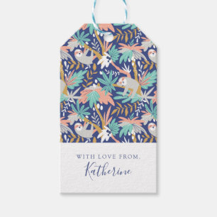 Add Your Name   Tropical Blue Sloth Pattern Gift Tags