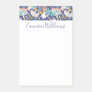 Add Your Name   Tropical Blue Sloth Pattern Post-it Notes