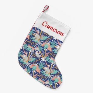 Add Your Name   Tropical Blue Sloth Pattern Small Christmas Stocking