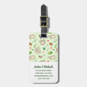 Add Your Name Tropical Coconut Sloth Pattern Luggage Tag