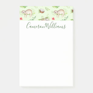 Add Your Name   Tropical Coconut Sloth Pattern Post-it Notes