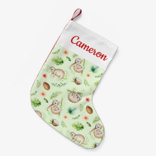 Add Your Name Tropical Coconut Sloth Pattern Small Christmas Stocking