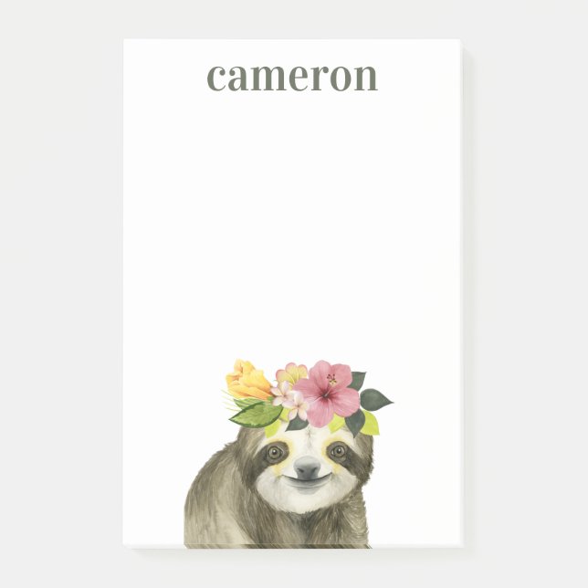Add Your Name | Tropical Halo | Sweet Sloth Post-it Notes (Front)