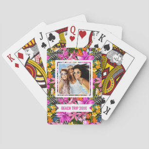 Add Your Name   Tropical leaves and flowers Playing Cards