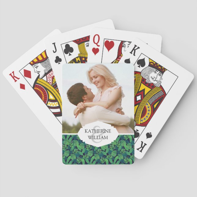 Add Your Name | Tropical Leaves Pattern Playing Cards (Back)