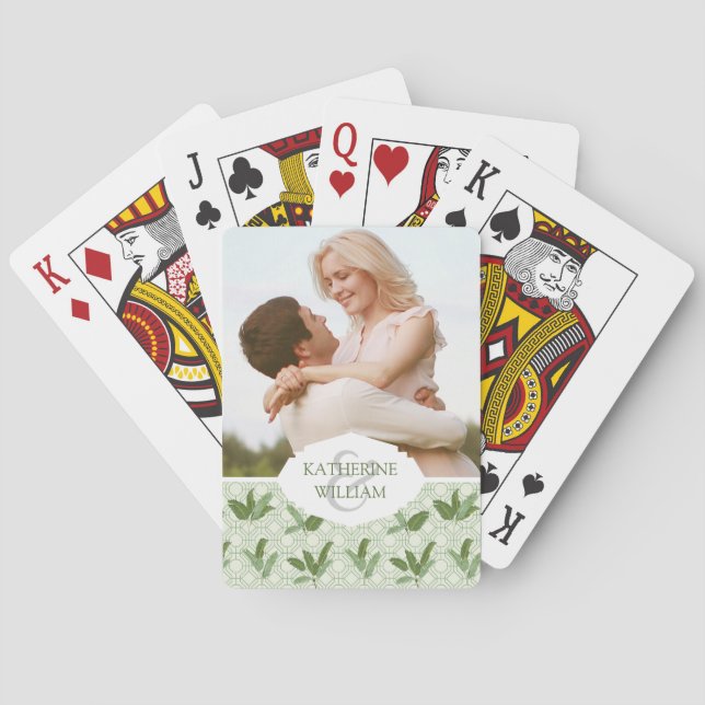 Add Your Name | Tropical Palm Leaves Playing Cards (Back)