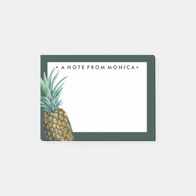 Add Your Name | Tropical Pineapple Watercolor Post-it Notes (Front)