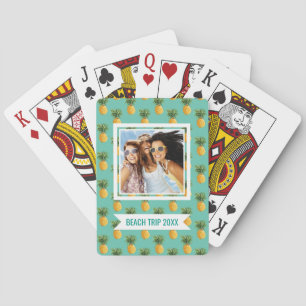 Add Your Name Tropical Pineapples On Teal Playing Cards