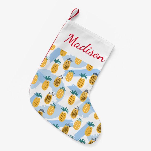 Add Your Name | Tropical Pineapples Small Christmas Stocking (Front (Hanging))