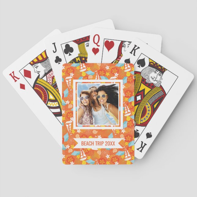 Add Your Name | Tropical Sailboat Pattern Playing Cards (Back)