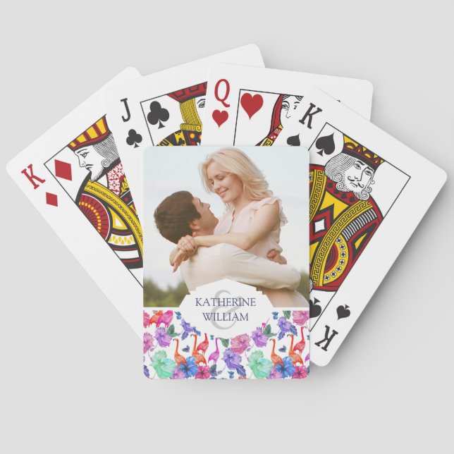 Add Your Name | Tropical Watercolor Pattern Playing Cards (Back)