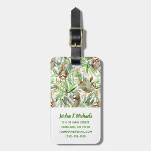 Add Your Name   Tropical Watercolor Sloth Pattern Luggage Tag