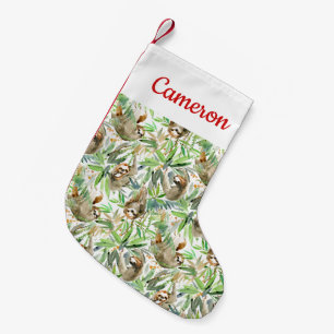 Add Your Name Tropical Watercolor Sloth Pattern Small Christmas Stocking