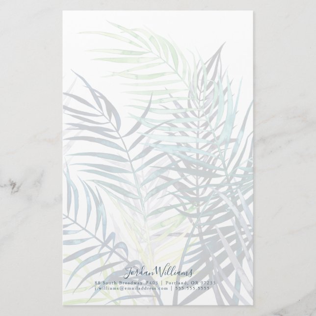 Add Your Name | Twilight Palms - Tropical Leaves Stationery (Front)