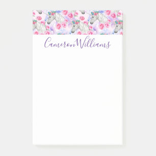 Add Your Name   Unicorns & Roses Pattern Post-it Notes