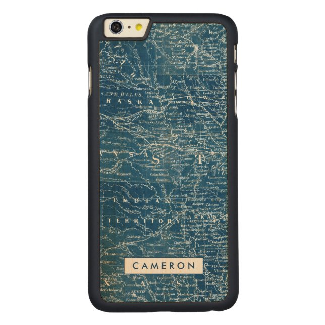 Add Your Name | US Map Blueprint Carved Wood iPhone Case (Back)