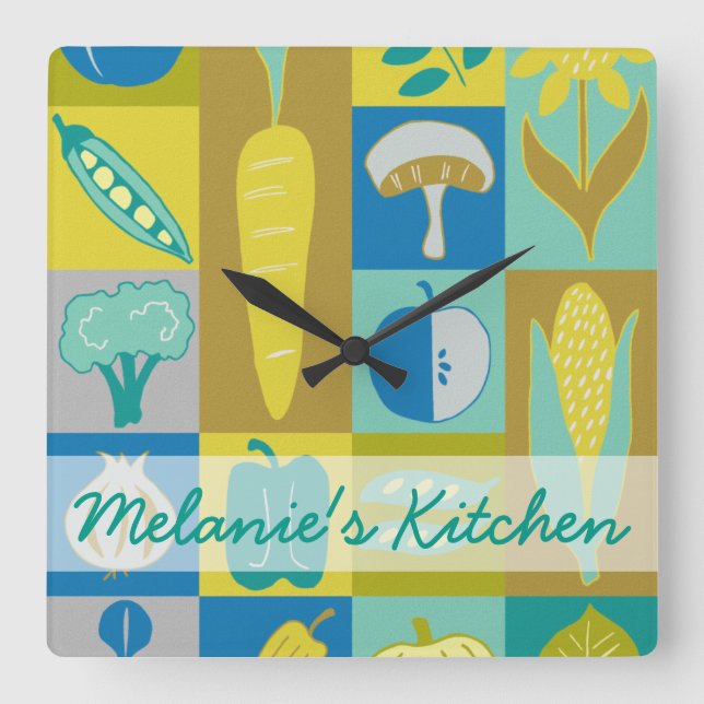 Add Your Name | Veggie Blocks II Square Wall Clock (Front)
