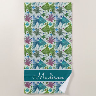 Add Your Name Vintage Fish Pattern Beach Towel