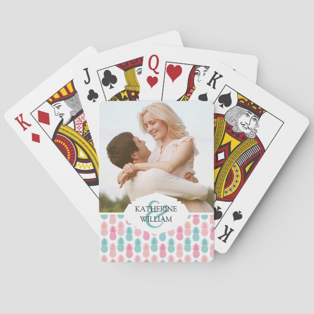 Add Your Name | Vintage Pineapple Pattern Playing Cards (Back)