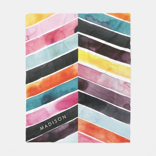 Add Your Name | Vivid Watercolor Chevron I Fleece Blanket (Front)