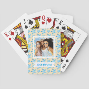 Add Your Name Watercolor Blue Starfish Pattern Playing Cards