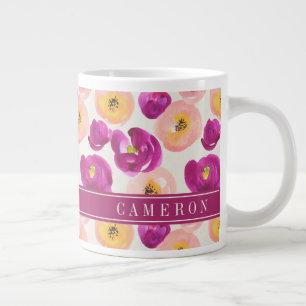Add Your Name   Watercolor Botanical Pattern Large Coffee Mug