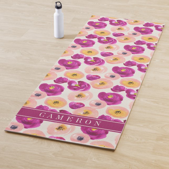 Add Your Name | Watercolor Botanical Pattern Yoga Mat (In Situ)