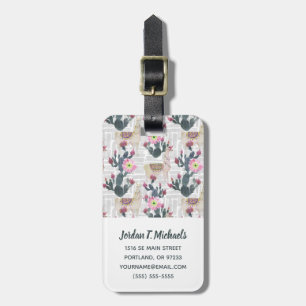 Add Your Name Watercolor Cactus Pattern Luggage Tag