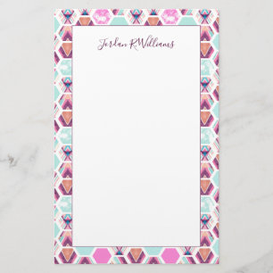 Add Your Name Watercolor Hexagon Pattern Stationery