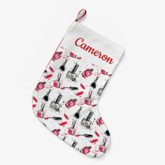 Add Your Name | Watercolor Nail Polish Pattern Small Christmas Stocking