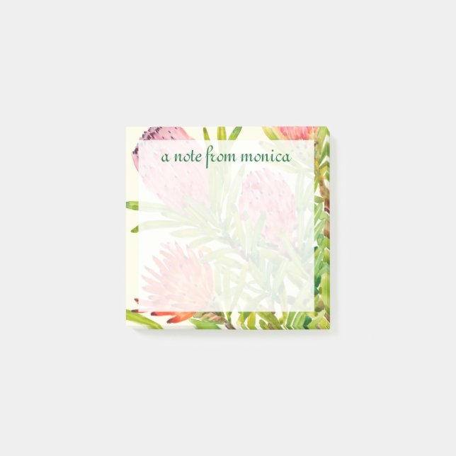 Add Your Name | Watercolor Tropical Flowers Post-it Notes (Front)