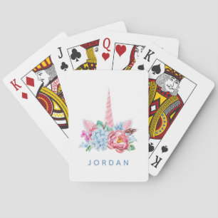 Add Your Name   Watercolor Unicorn Floral Crown Playing Cards